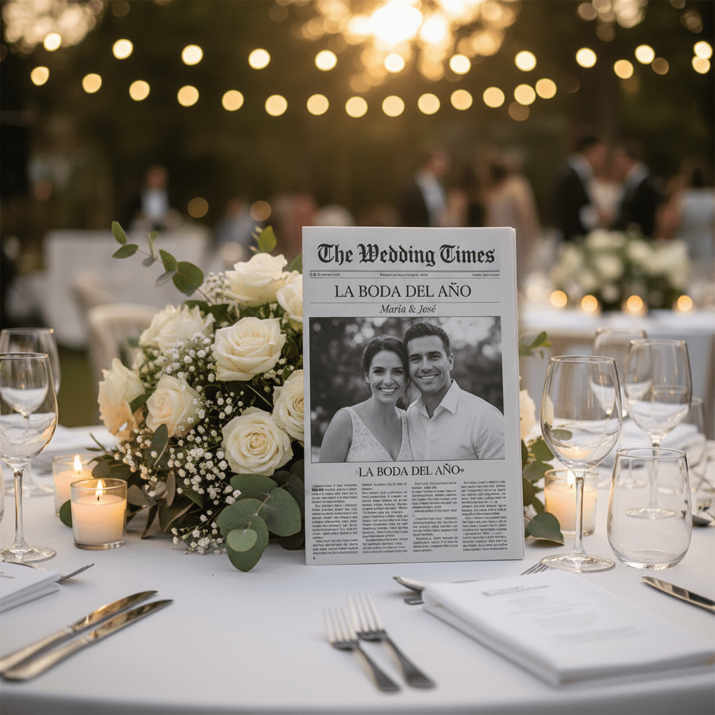 Periodico boda decoracion mesa invitado